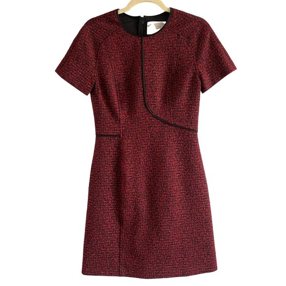 Jason Wu Dresses & Skirts - Jason Wu Red Black Textured Crew Neck Short Sleeve A Line Sheath Dress 6